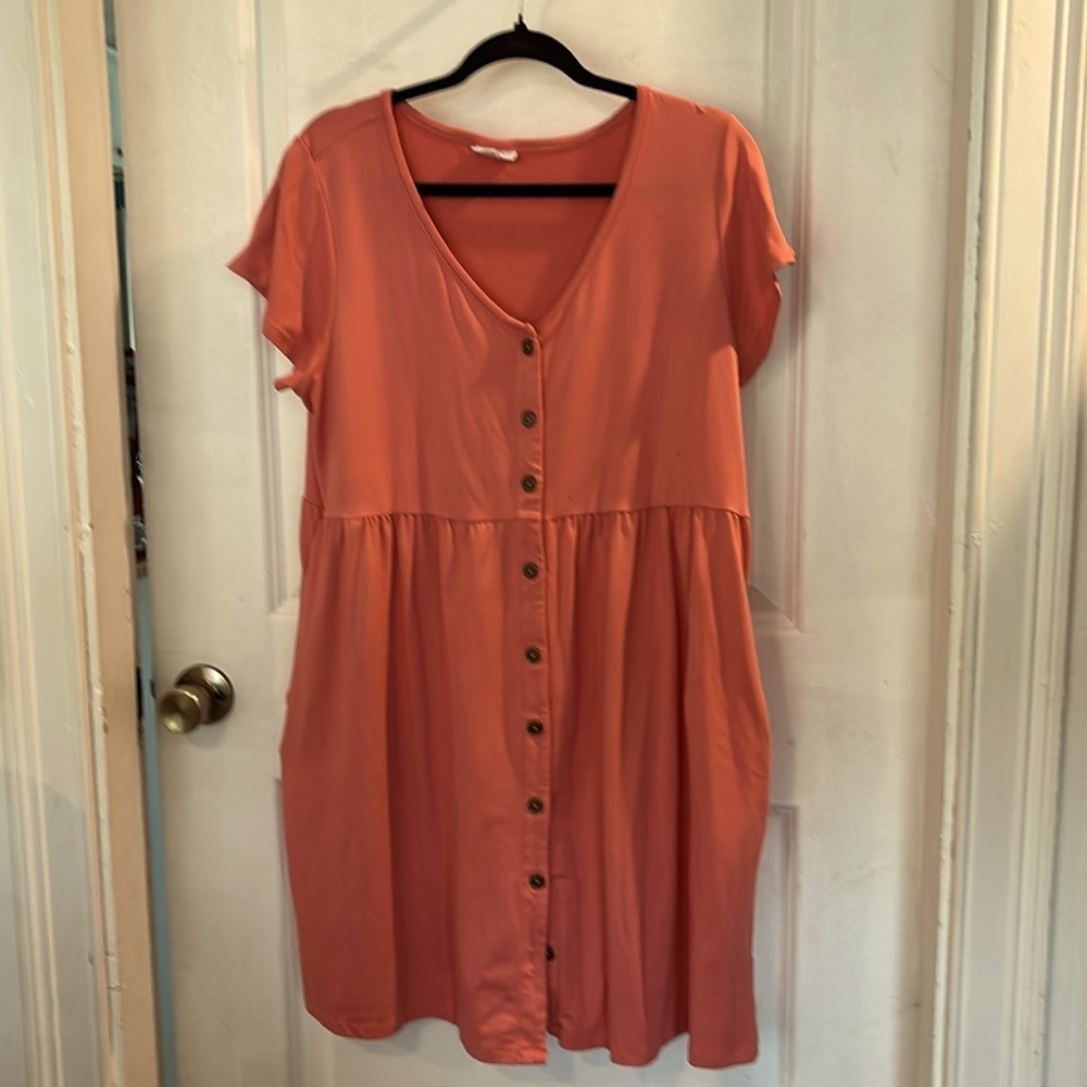 LuLaRoe coral Heidi Baby doll dress - Button-Down - medium- pockets-EUC